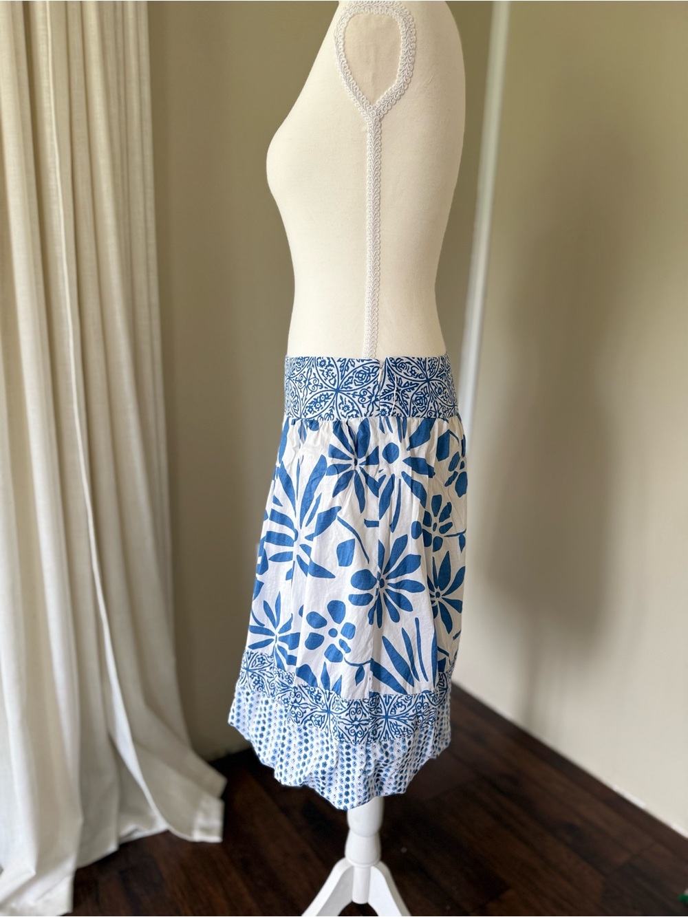 Vintage American Eagle Y2K AE Blue Floral Print Cotton Mini Skirt Bubble Hem - Picture 5 of 8